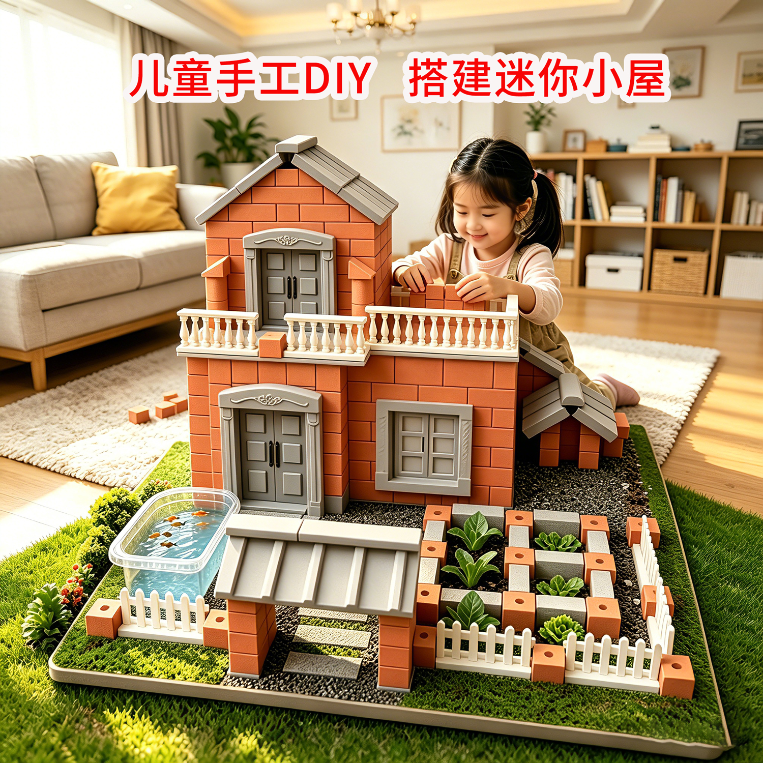 【阳光小院】泥瓦匠儿童玩具 手工DIY盖房子 真砖实瓦反复搭建拼装